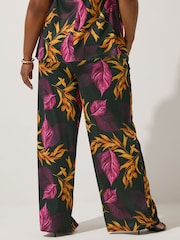 Yours Curve Black Limited Dark Palm Tropics Wide Leg Trousers - Image 3 of 5