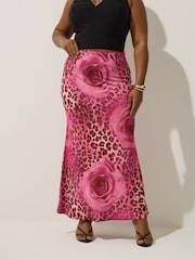 Yours Curve Pink Limited Leopard Rose Skirt - Image 2 of 5