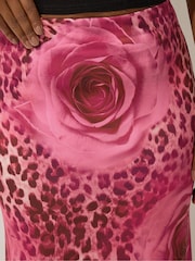 Yours Curve Pink Limited Leopard Rose Skirt - Image 4 of 5