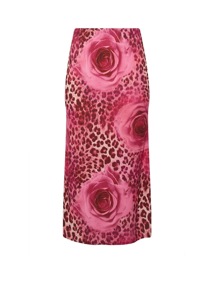 Yours Curve Pink Limited Leopard Rose Skirt - Image 5 of 5