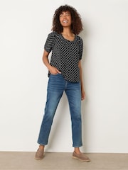 M&Co Black Dobby Boho Short Sleeve Blouse - Image 2 of 5