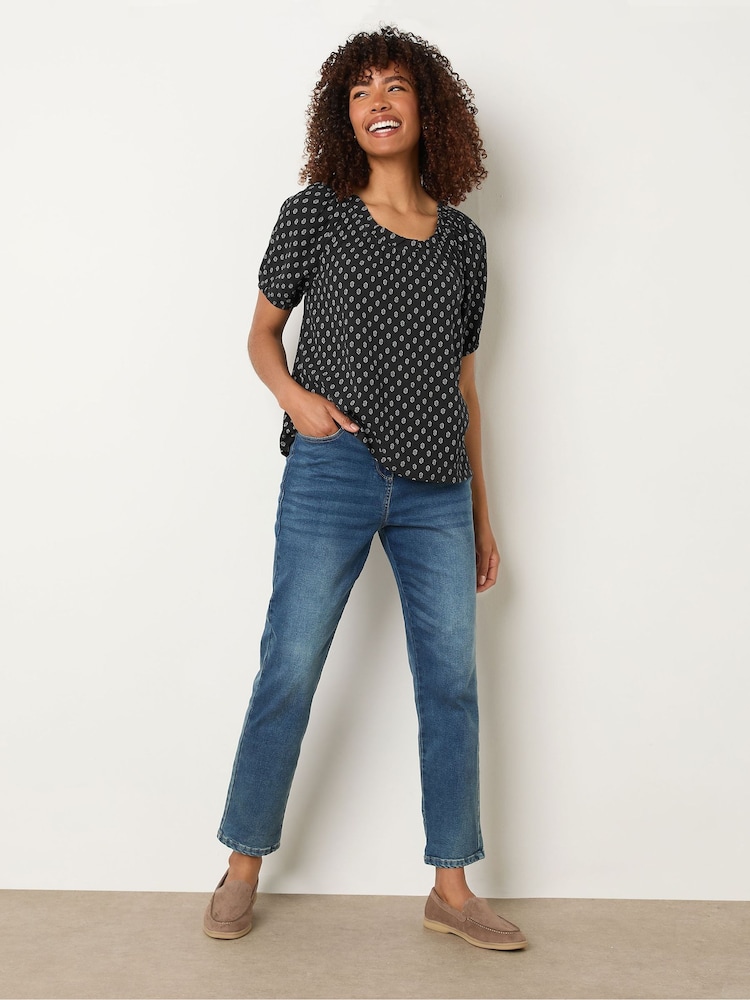M&Co Black Dobby Boho Short Sleeve Blouse - Image 2 of 5
