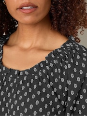 M&Co Black Dobby Boho Short Sleeve Blouse - Image 4 of 5
