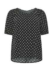 M&Co Black Dobby Boho Short Sleeve Blouse - Image 5 of 5