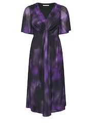 Yours Curve Purple London Knot Front Angel Sleeve Dress - Image 5 of 5