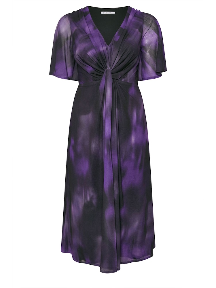 Yours Curve Purple London Knot Front Angel Sleeve Dress - Image 5 of 5