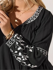 Yours Curve Black Embroidered Sleeve Boho Top - Image 4 of 5