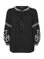 Yours Curve Black Embroidered Sleeve Boho Top - Image 5 of 5