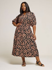 Yours Curve Brown Notchneck Midaxi Dress - Image 1 of 5