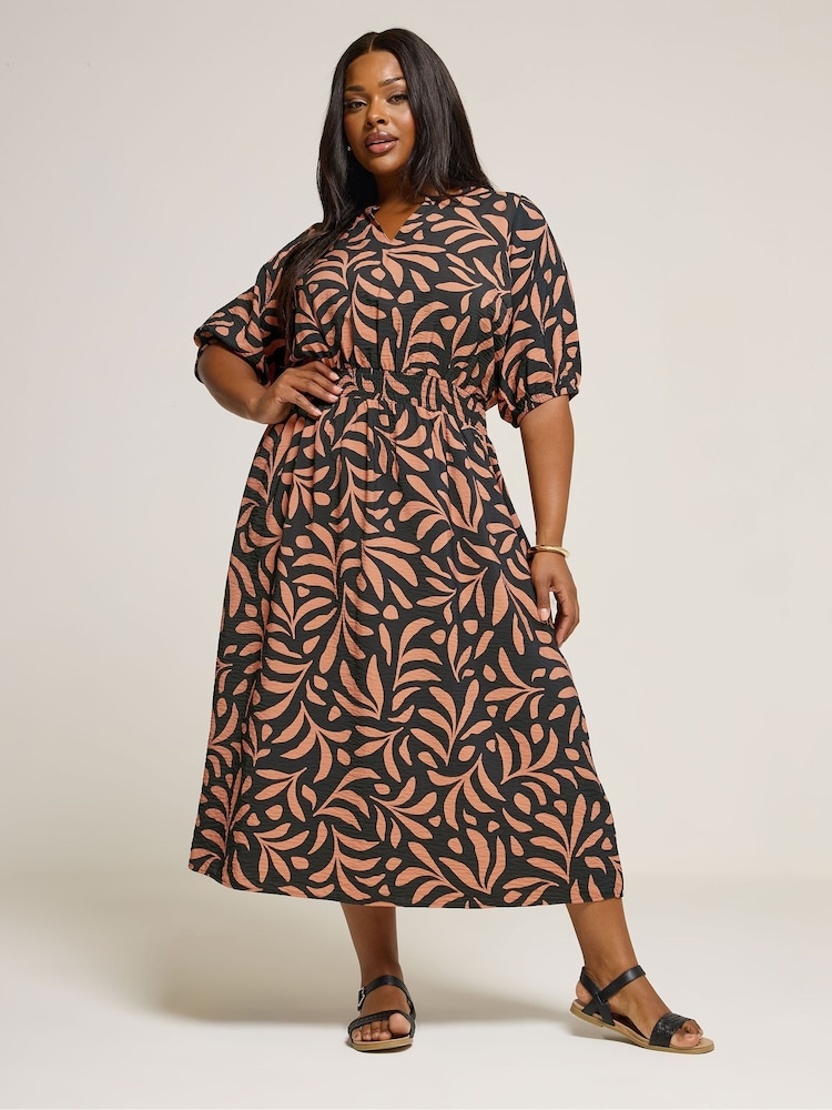 Yours Curve Brown Notchneck Midaxi Dress - Image 1 of 5