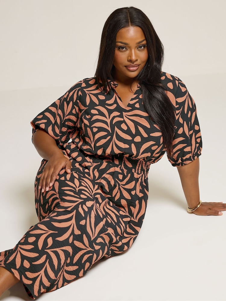 Yours Curve Brown Notchneck Midaxi Dress - Image 2 of 5
