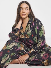 Simply Be Black Button Through Plisse Lounge Set - Image 1 of 4