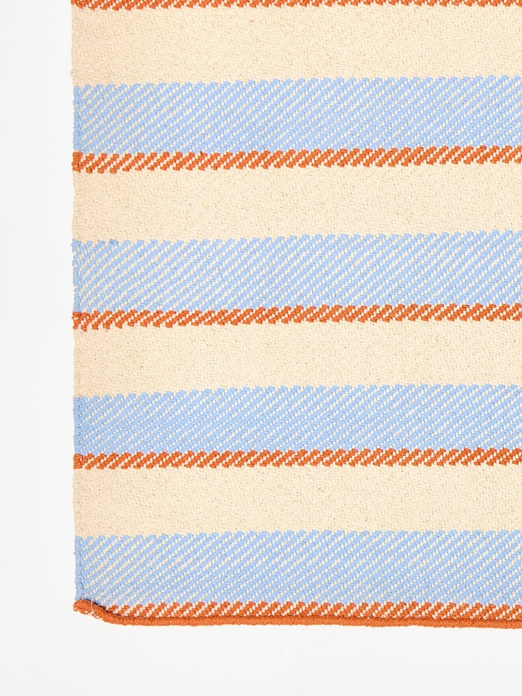 Oliver Bonas Blue/Orange Stripe Woven Runner Rug - Image 2 of 5