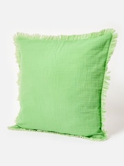 Oliver Bonas Green Reversible Fringed Cushion Cover - Image 1 of 6