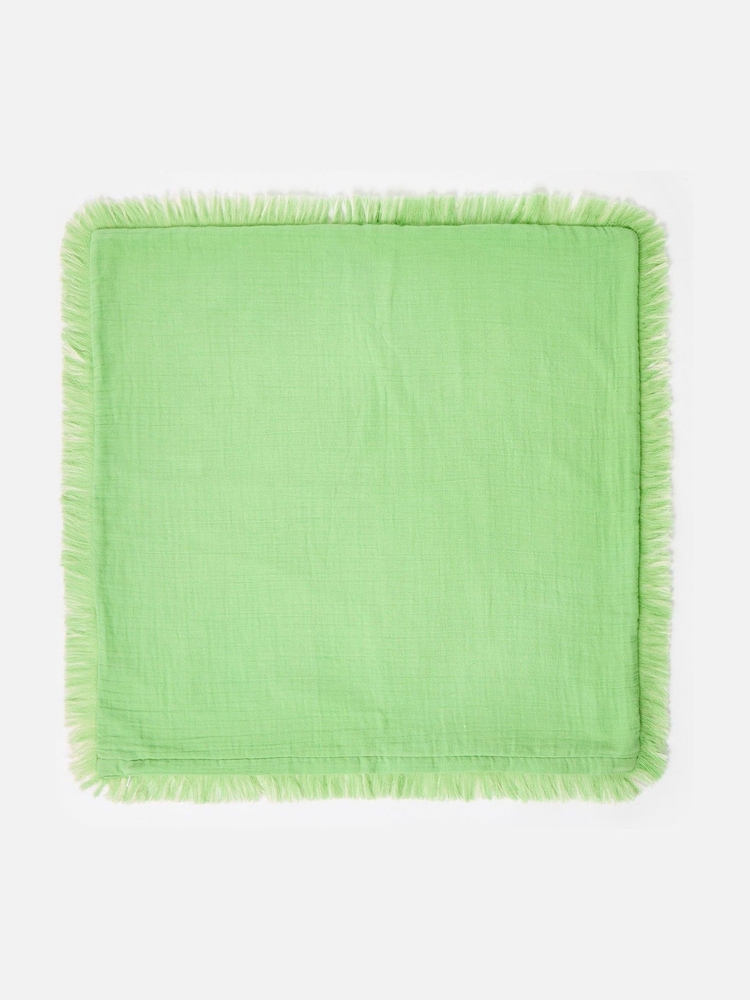 Oliver Bonas Green Reversible Fringed Cushion Cover - Image 2 of 6