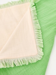 Oliver Bonas Green Reversible Fringed Cushion Cover - Image 5 of 6