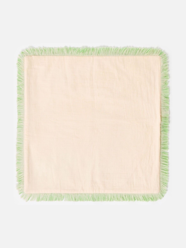 Oliver Bonas Green Reversible Fringed Cushion Cover - Image 6 of 6
