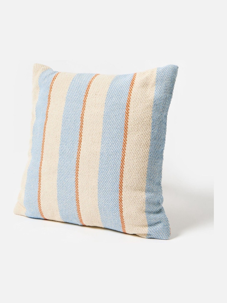 Oliver Bonas Blue/White Woven Stripe Cushion Cover - Image 1 of 3