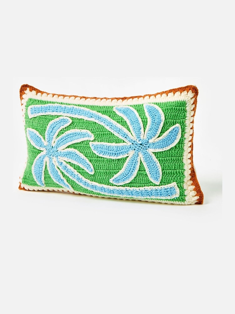 Oliver Bonas Green Palm Crochet Rectangular Cushion Cover - Image 1 of 4