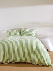 Oliver Bonas Green Stripe Muslin Bedlinen Set King - Image 1 of 6