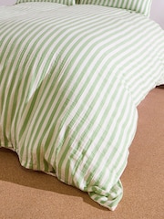 Oliver Bonas Green Stripe Muslin Bedlinen Set King - Image 2 of 6