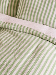 Oliver Bonas Green Stripe Muslin Bedlinen Set King - Image 4 of 6