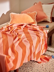 Oliver Bonas Pink/Orange Stripe Knitted Cotton Throw - Image 1 of 6