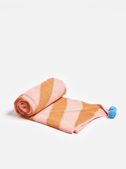 Oliver Bonas Pink/Orange Stripe Knitted Cotton Throw - Image 2 of 6