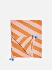 Oliver Bonas Pink/Orange Stripe Knitted Cotton Throw - Image 4 of 6