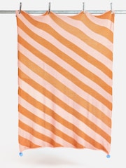 Oliver Bonas Pink/Orange Stripe Knitted Cotton Throw - Image 5 of 6