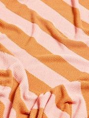 Oliver Bonas Pink/Orange Stripe Knitted Cotton Throw - Image 6 of 6