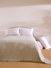 Oliver Bonas Blue Eze Lightweight Cotton Stripe Bedspread - Image 1 of 6