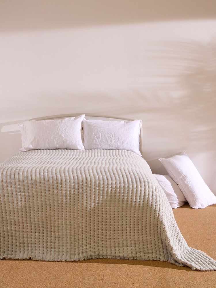 Oliver Bonas Blue Eze Lightweight Cotton Stripe Bedspread - Image 1 of 6