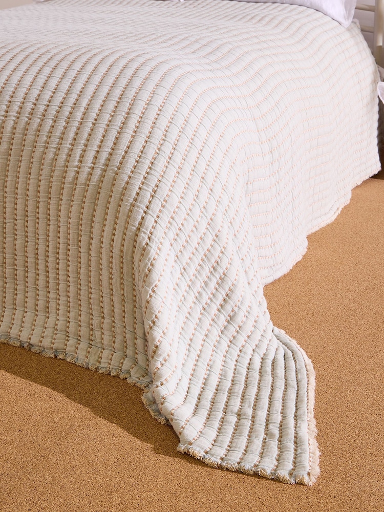 Oliver Bonas Blue Eze Lightweight Cotton Stripe Bedspread - Image 2 of 6