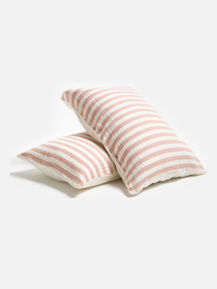 Oliver Bonas Set of 2 Pink Pink Stripe Muslin Pillowcases - Image 1 of 5
