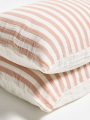 Oliver Bonas Set of 2 Pink Pink Stripe Muslin Pillowcases - Image 4 of 5