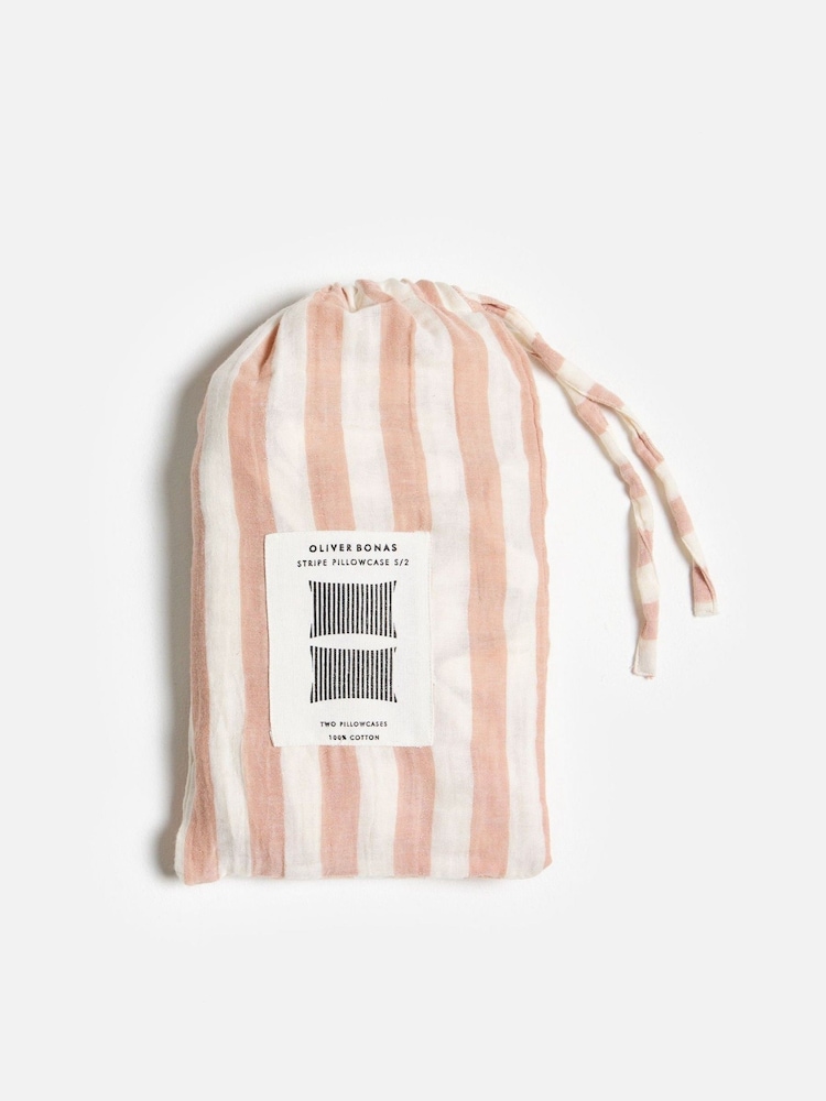 Oliver Bonas Set of 2 Pink Pink Stripe Muslin Pillowcases - Image 5 of 5