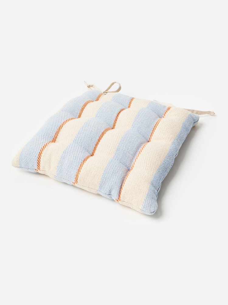 Oliver Bonas Blue/Orange Stripe Woven Seat Pad - Image 1 of 4