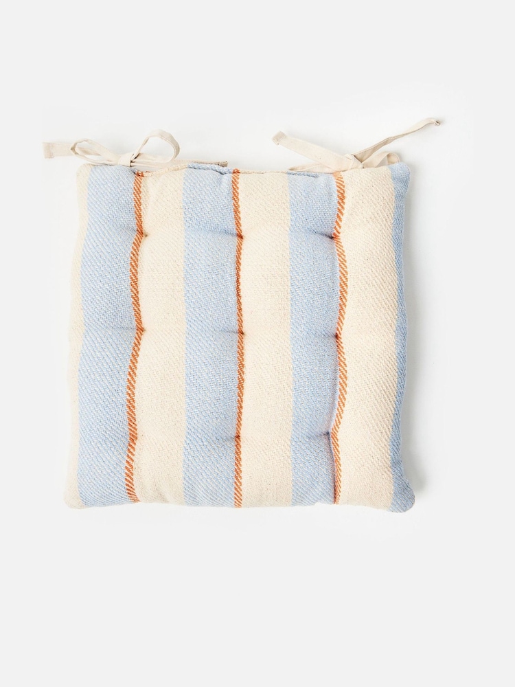 Oliver Bonas Blue/Orange Stripe Woven Seat Pad - Image 2 of 4