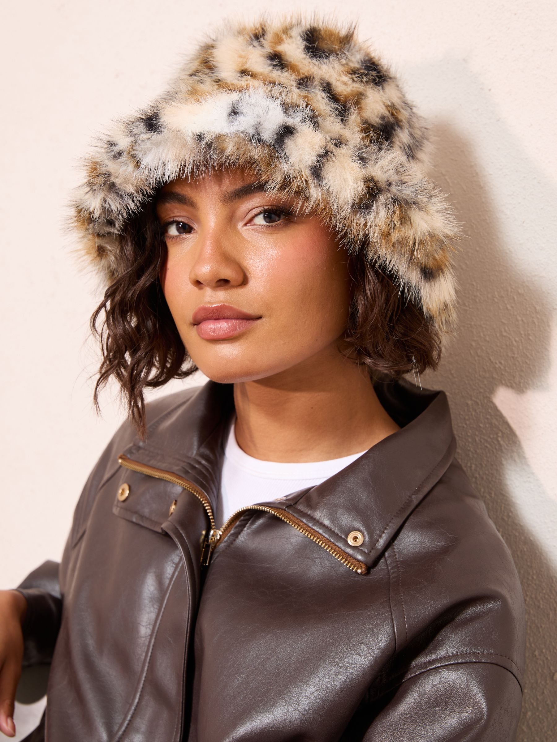 Buy Friends Like These Leopard Print Faux Fur Bucket Hat from Next