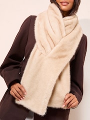 Friends Like These Tan Brown Faux Suede and Fur Reversible Scarf - Image 1 of 5