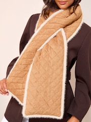 Friends Like These Tan Brown Faux Suede and Fur Reversible Scarf - Image 2 of 5
