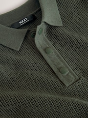 Dark Green Long Sleeve Textured Polo Shirt (3-16yrs) - Image 7 of 8