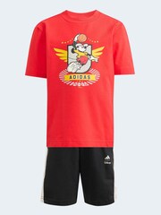 adidas Red Disney Mickey Mouse T-Shirt and Shorts Little Kids Set - Image 6 of 8