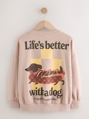 Mocha Brown Sausage Dog Graphic Sweatshirt (3-16yrs) - Image 2 of 4
