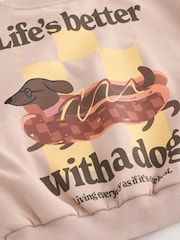 Mocha Brown Sausage Dog Graphic Sweatshirt (3-16yrs) - Image 3 of 4