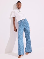Mint Velvet Blue Mid Floral Print Wide Jeans - Image 1 of 8