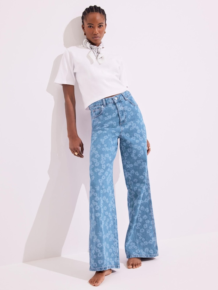Mint Velvet Blue Mid Floral Print Wide Jeans - Image 1 of 8