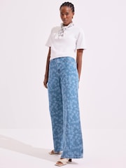 Mint Velvet Blue Mid Floral Print Wide Jeans - Image 4 of 8