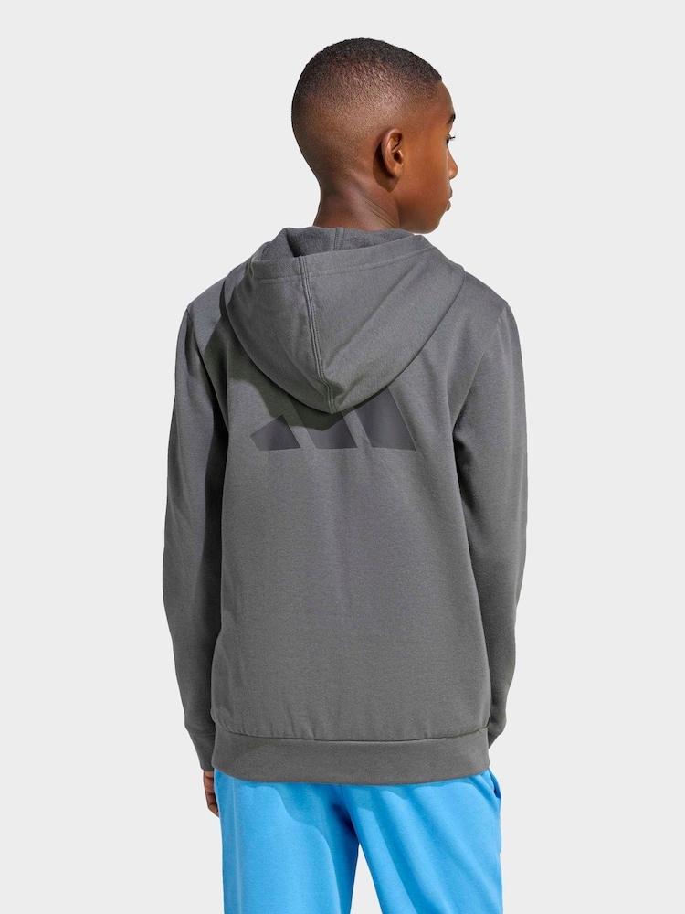 adidas Grey Colourblock Full Zip Hoodie - Image 2 of 6